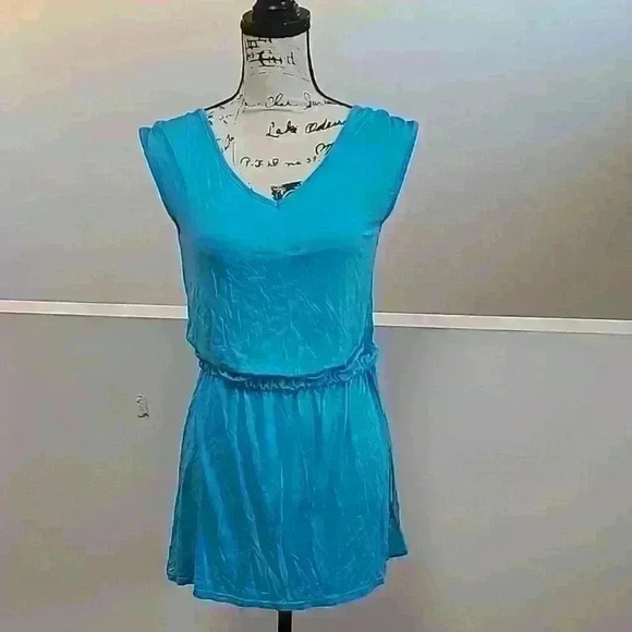 Aqua waist tie beaded beach open back tunic or dress - Picture 1 of 4
